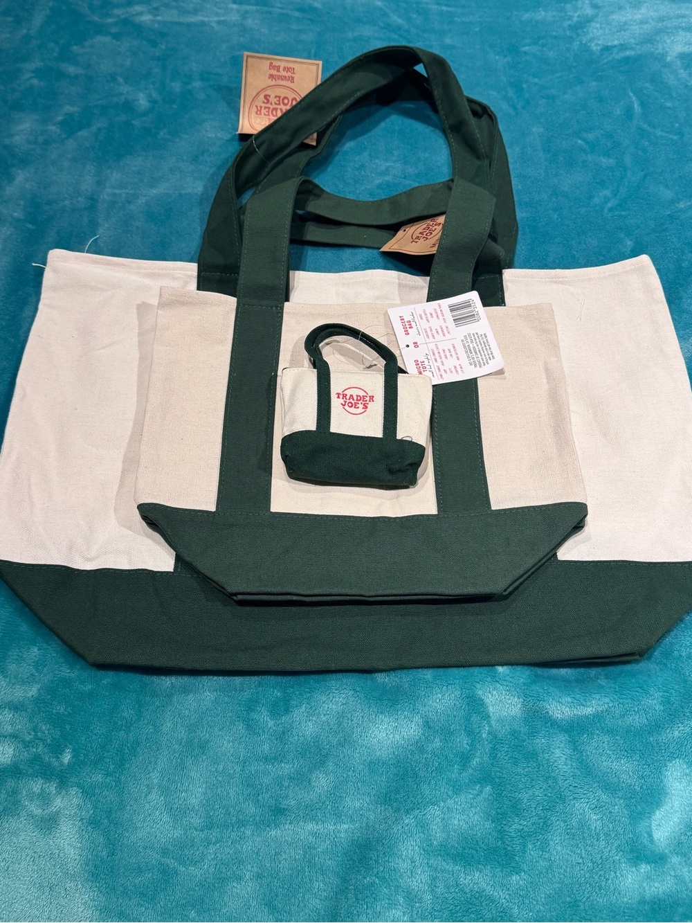 Trader Joe’s Green Tote Trio - Large, Mini, and Micro - Picture 2 of 2